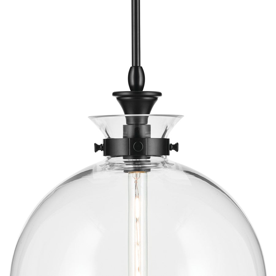 Kichler Laria 15" 1 Light Pendant, Black/Clear Glass