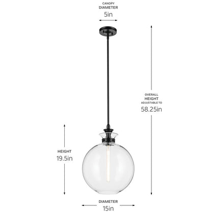 Kichler Laria 15" 1 Light Pendant, Black/Clear Glass