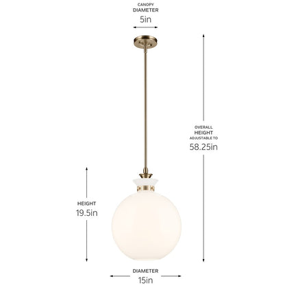 Kichler Laria 15" 1 Light Pendant, Champagne Bronze/Opal Glass