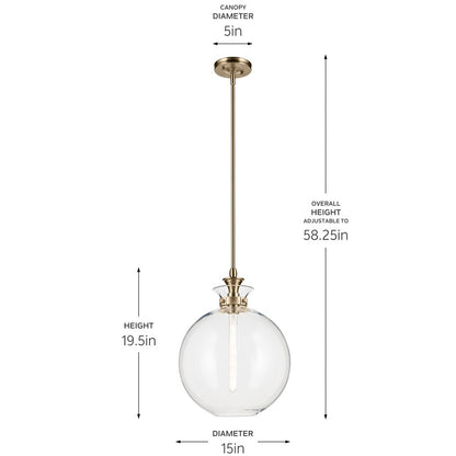 Kichler Laria 15" 1 Light Pendant, Champagne Bronze/Clear Glass