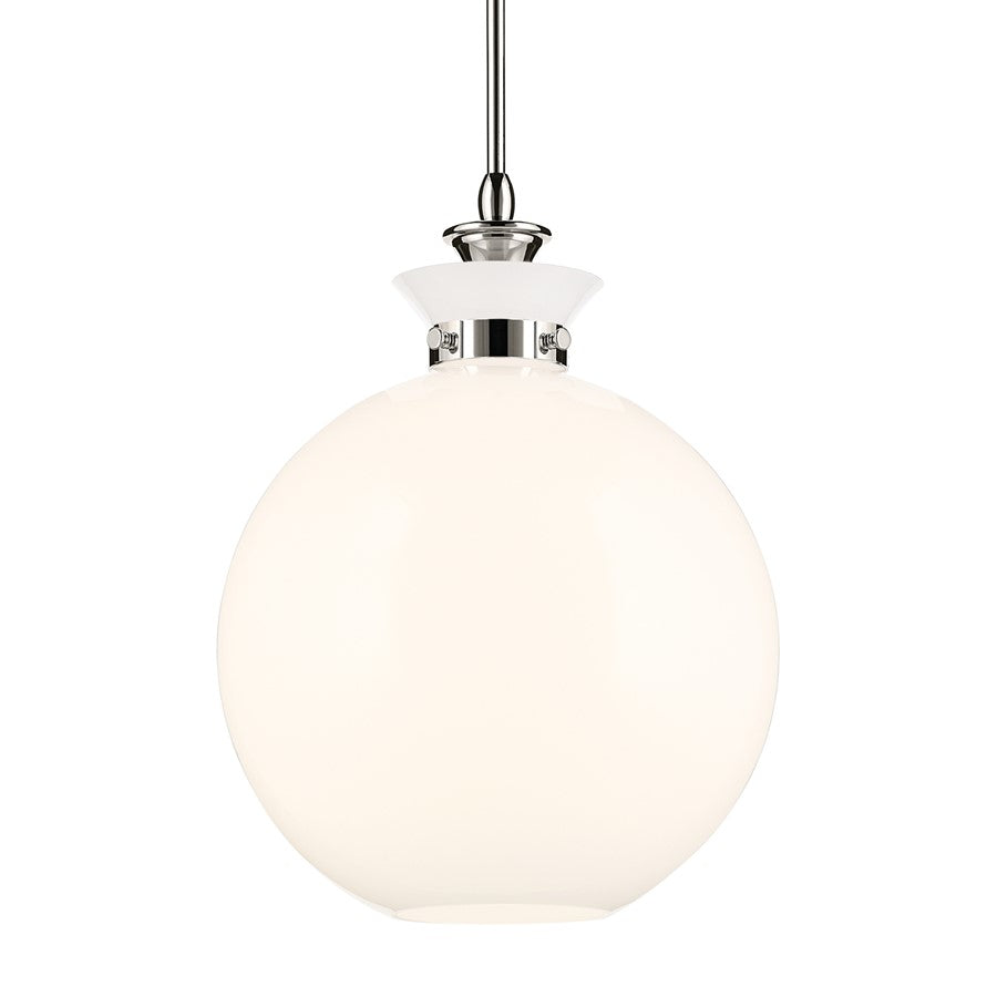 Kichler Laria 15" 1 Light Pendant, Polished Nickel/Opal Glass