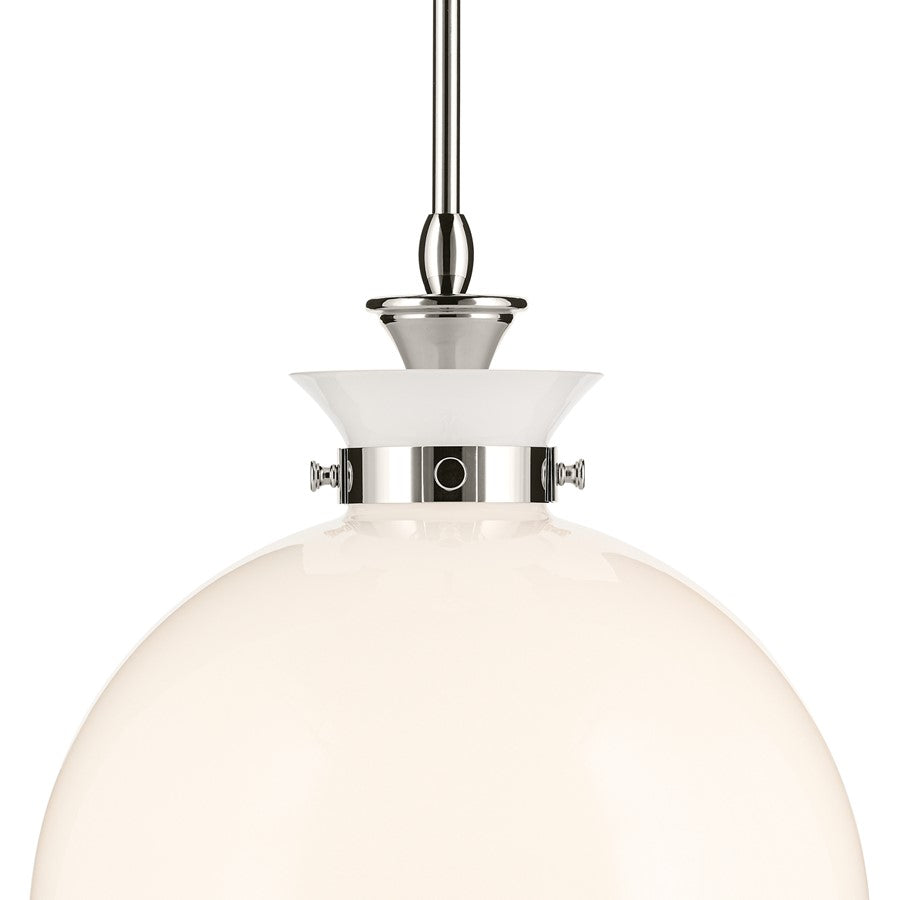 Kichler Laria 15" 1 Light Pendant, Polished Nickel/Opal Glass