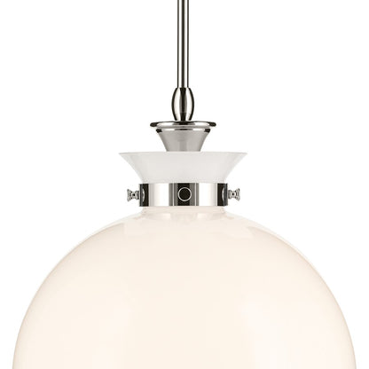 Kichler Laria 15" 1 Light Pendant, Polished Nickel/Opal Glass