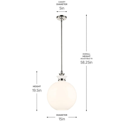 Kichler Laria 15" 1 Light Pendant, Polished Nickel/Opal Glass