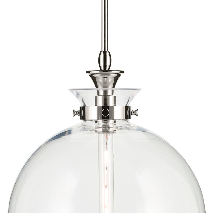 Kichler Laria 15" 1 Light Pendant, Polished Nickel/Clear Glass