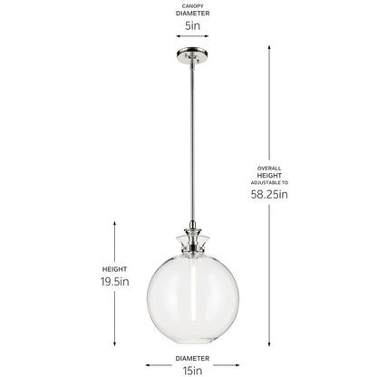 Kichler Laria 15" 1 Light Pendant, Polished Nickel/Clear Glass