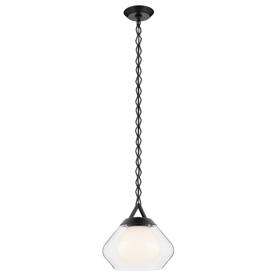 Kichler Nella 12" 1 Light Pendant, Black/Clear Outer/Opal Interior - 52782BK