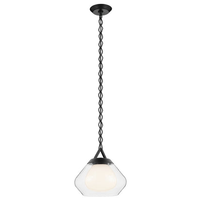 Kichler Nella 12" 1 Light Pendant, Black/Clear Outer/Opal Interior - 52782BK