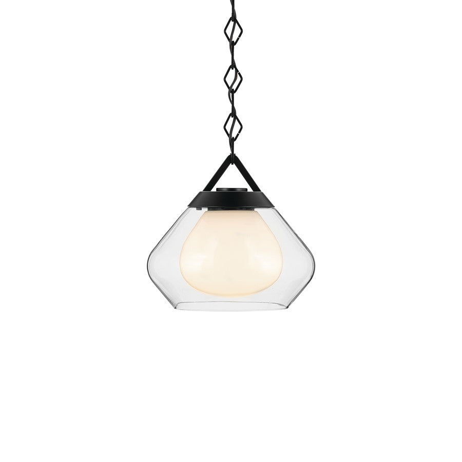 Kichler Nella 12" 1 Light Pendant, Black/Clear Outer/Opal Interior