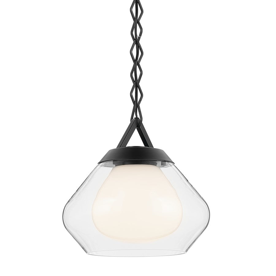 Kichler Nella 12" 1 Light Pendant, Black/Clear Outer/Opal Interior