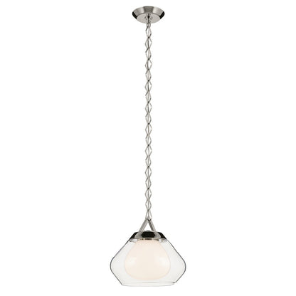 Kichler Nella 12" 1 Light Pendant, Nickel/Clear Outer/Opal Interior - 52782PN