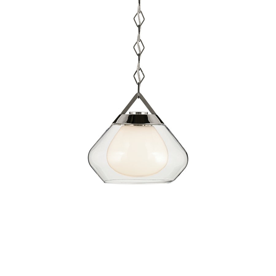 Kichler Nella 12" 1 Light Pendant, Nickel/Clear Outer/Opal Interior