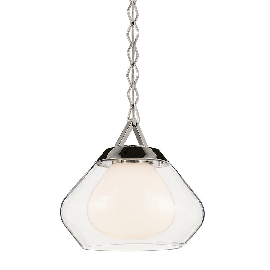 Kichler Nella 12" 1 Light Pendant, Nickel/Clear Outer/Opal Interior