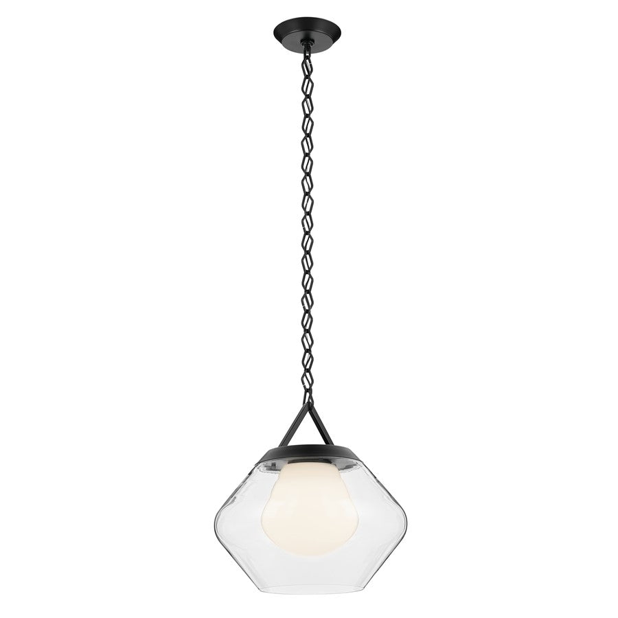 Kichler Nella 16" 1 Light Pendant, Black/Clear Outer/Opal Interior - 52783BK