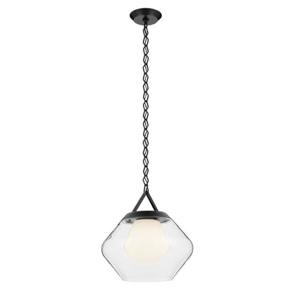 Kichler Nella 16" 1 Light Pendant, Black/Clear Outer/Opal Interior - 52783BK