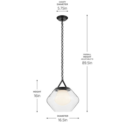 Kichler Nella 16" 1 Light Pendant, Black/Clear Outer/Opal Interior