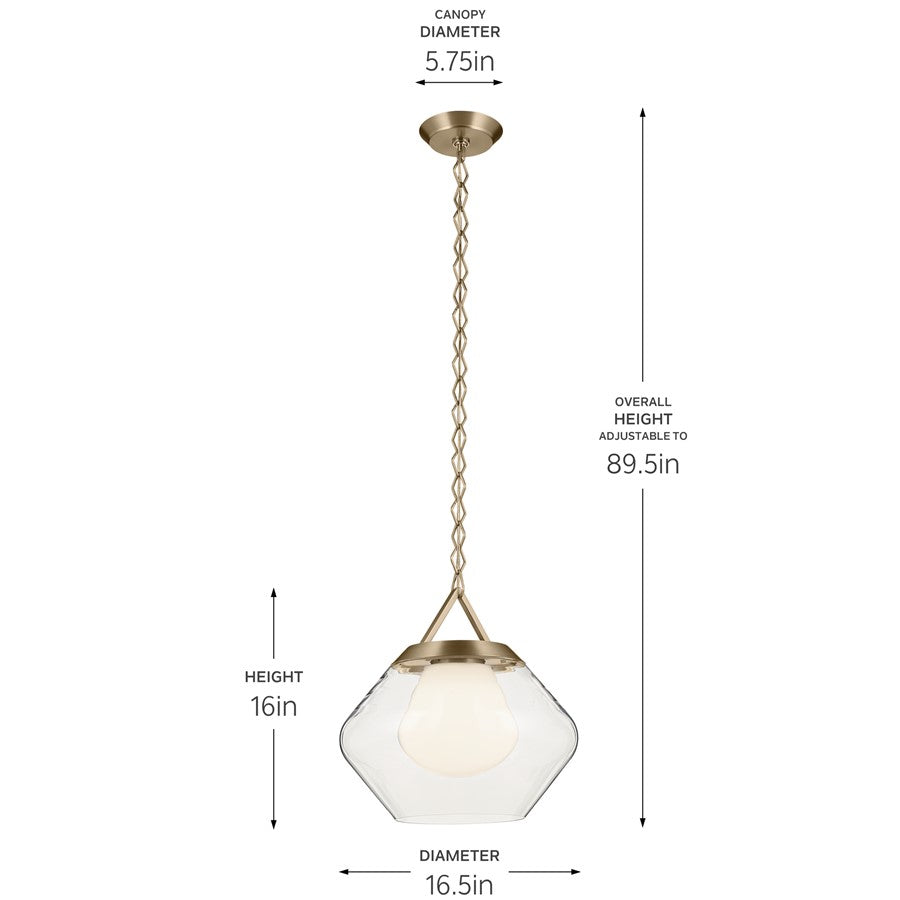 Kichler Nella 16" 1 Light Pendant, Bronze/Clear Outer/Opal Interior