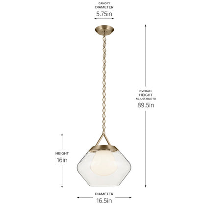 Kichler Nella 16" 1 Light Pendant, Bronze/Clear Outer/Opal Interior