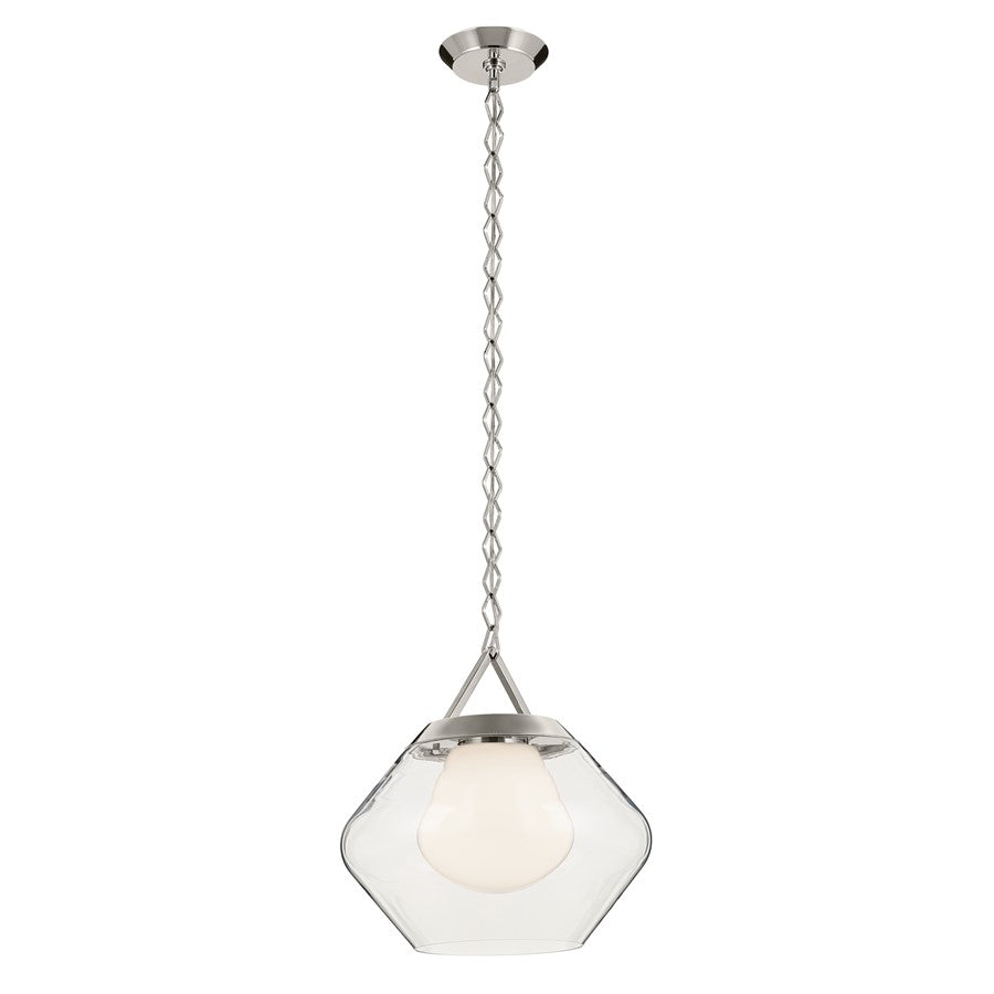 Kichler Nella 16" 1 Light Pendant, Nickel/Clear Outer/Opal Interior - 52783PN