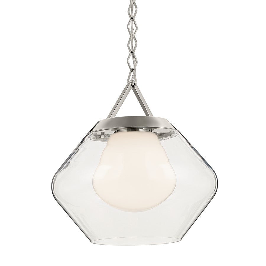 Kichler Nella 16" 1 Light Pendant, Nickel/Clear Outer/Opal Interior