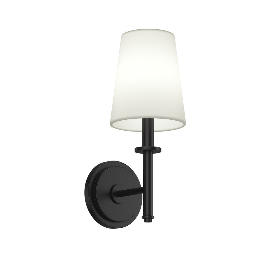 Kichler Kleine 5.75in 1-Light Wall Sconce | Traditional Black and White Linen Shade | Bedroom & Hallway | 5.75 x 14 in | Model 52808BK
