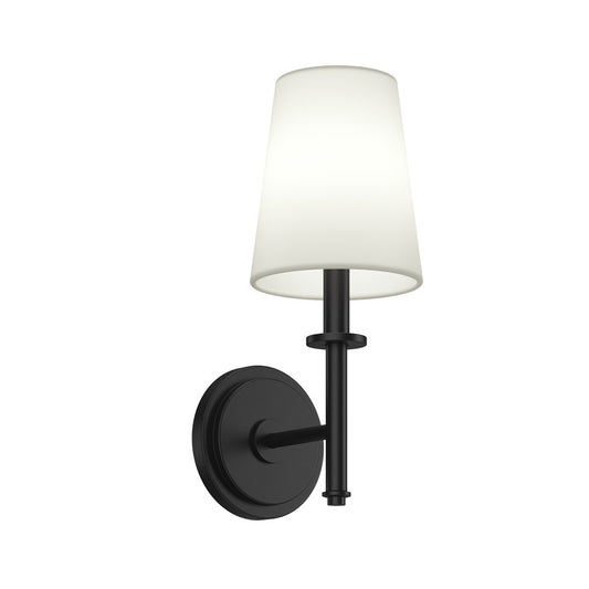 Kichler Kleine 5.75in 1-Light Wall Sconce | Traditional Black and White Linen Shade | Bedroom & Hallway | 5.75 x 14 in | Model 52808BK