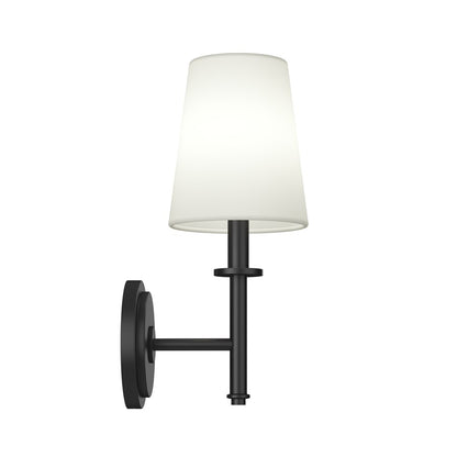 Kichler Kleine 5.75in 1-Light Wall Sconce | Traditional Black and White Linen Shade | Bedroom & Hallway | 5.75 x 14 in | Model 52808BK