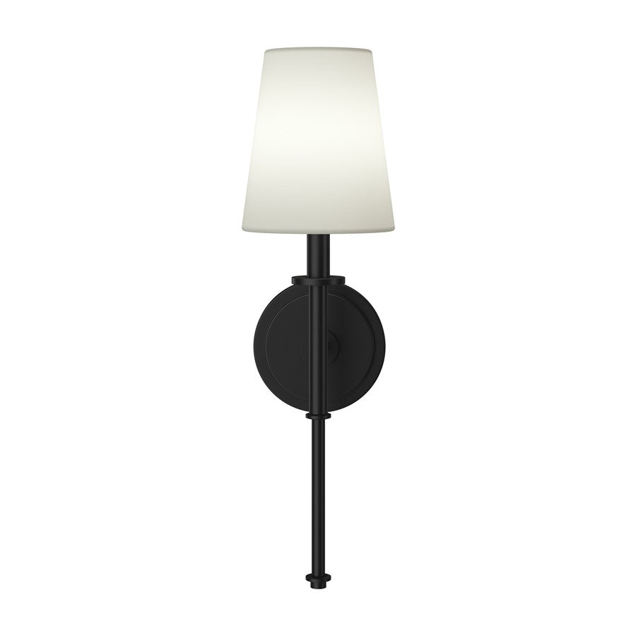 Kichler Kleine 5.75in 1-Light Wall Sconce | Traditional Black and White Linen Shade | Bedroom & Hallway | 5.75 x 14 in | Model 52808BK