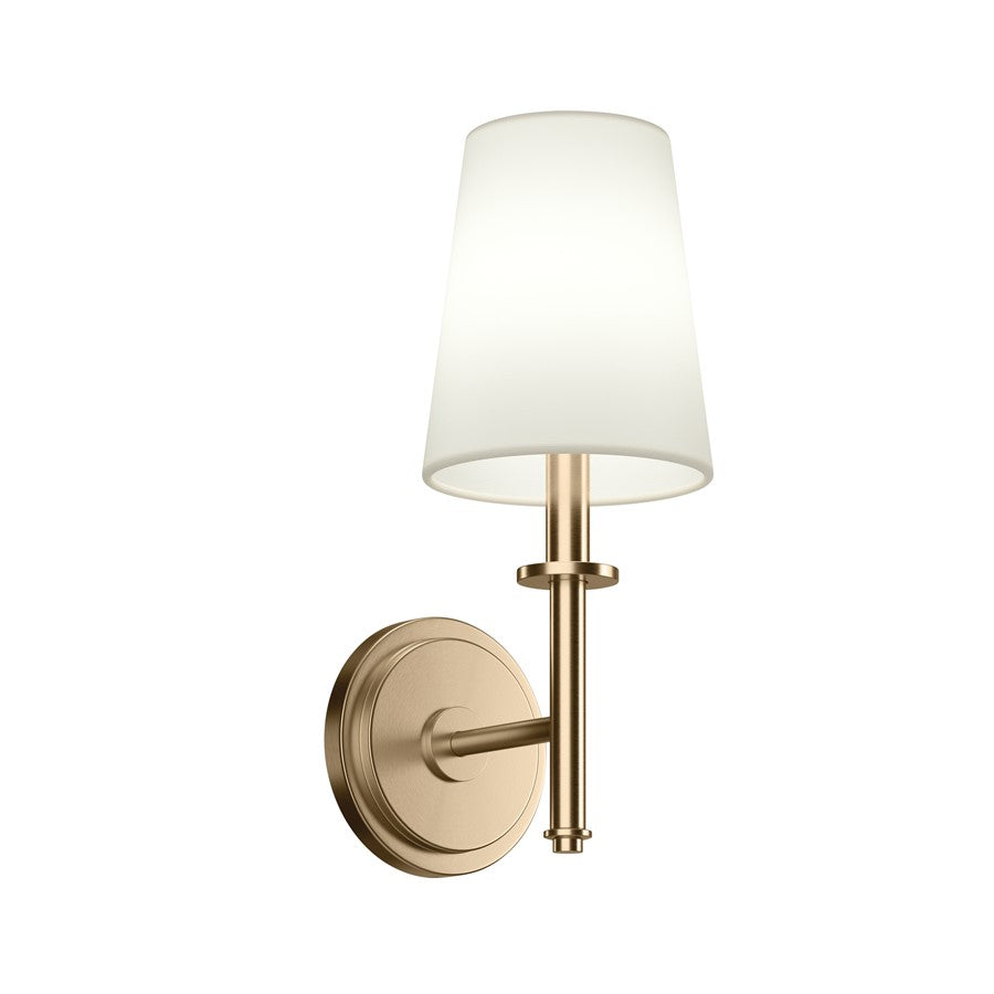Kichler Kleine 5.75in 1-Light Wall Sconce | Traditional Champagne Bronze Steel and White Linen Shade | Living Room & Hallway | Model 52808CPZ