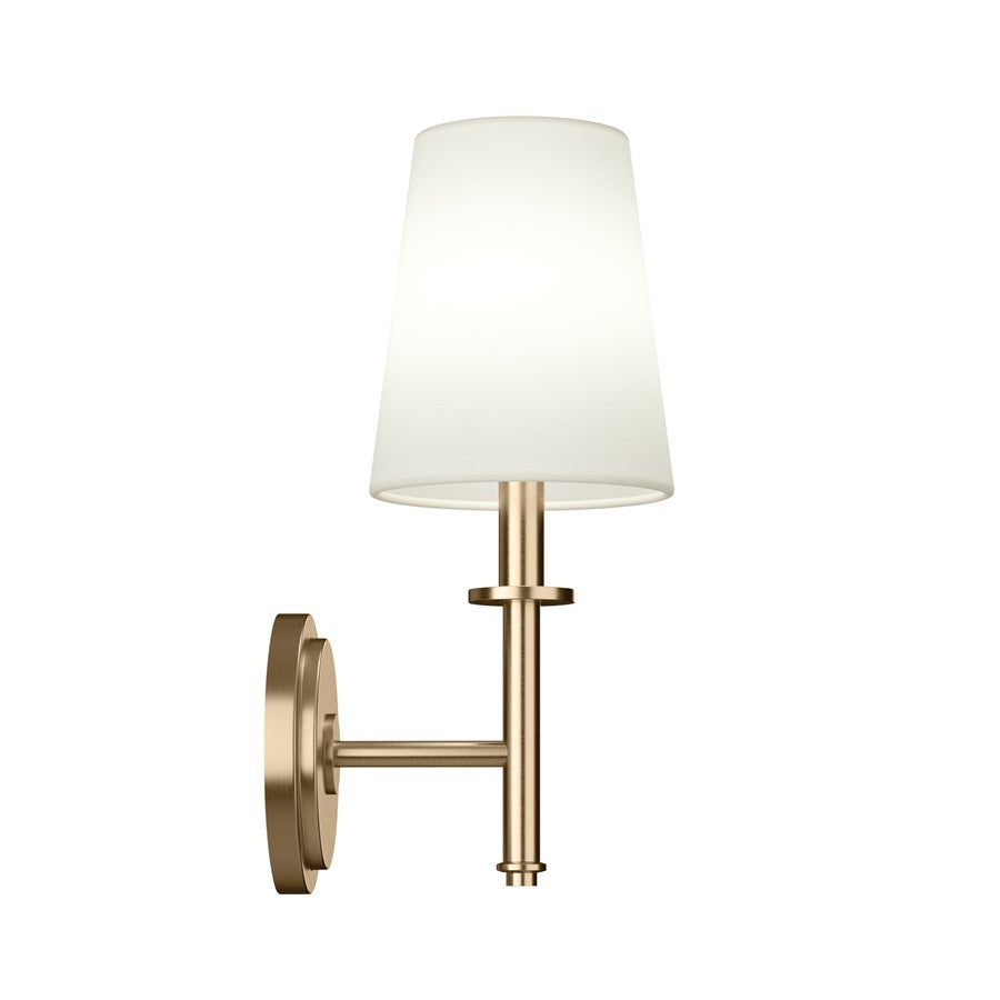 Kichler Kleine 5.75in 1-Light Wall Sconce | Traditional Champagne Bronze Steel and White Linen Shade | Living Room & Hallway | Model 52808CPZ