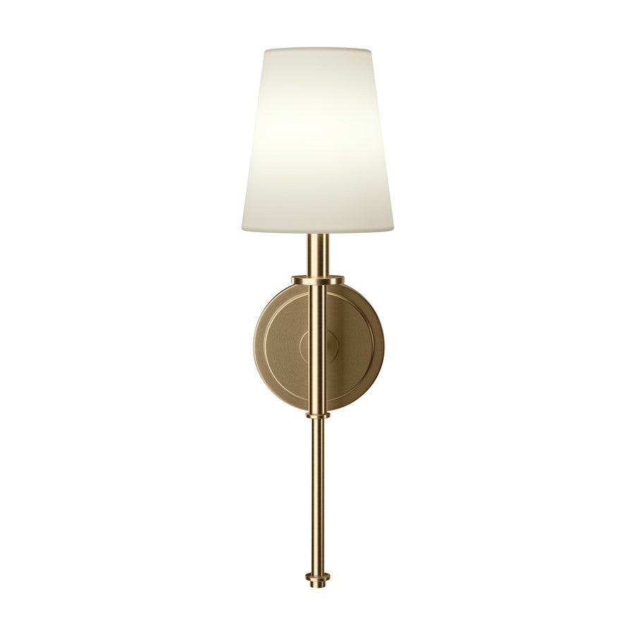 Kichler Kleine 5.75in 1-Light Wall Sconce | Traditional Champagne Bronze Steel and White Linen Shade | Living Room & Hallway | Model 52808CPZ