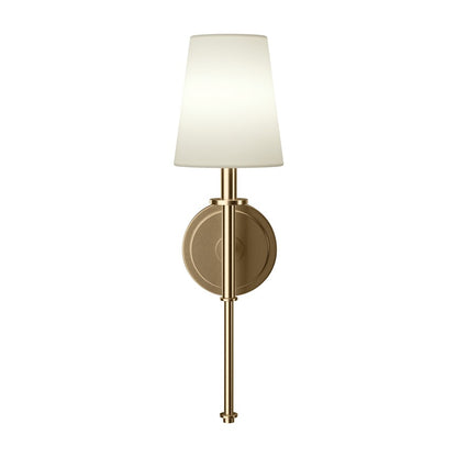 Kichler Kleine 5.75in 1-Light Wall Sconce | Traditional Champagne Bronze Steel and White Linen Shade | Living Room & Hallway | Model 52808CPZ