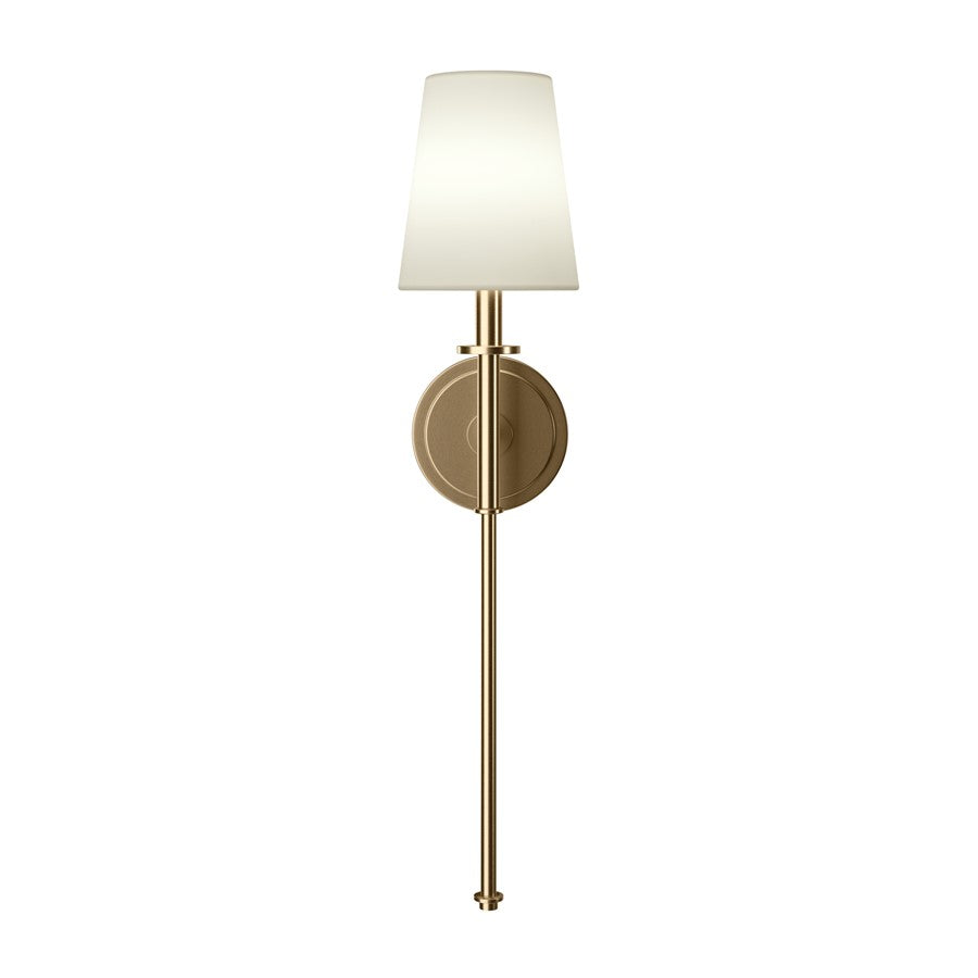 Kichler Kleine 5.75in 1-Light Wall Sconce | Traditional Champagne Bronze Steel and White Linen Shade | Living Room & Hallway | Model 52808CPZ