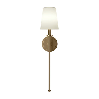 Kichler Kleine 5.75in 1-Light Wall Sconce | Traditional Champagne Bronze Steel and White Linen Shade | Living Room & Hallway | Model 52808CPZ