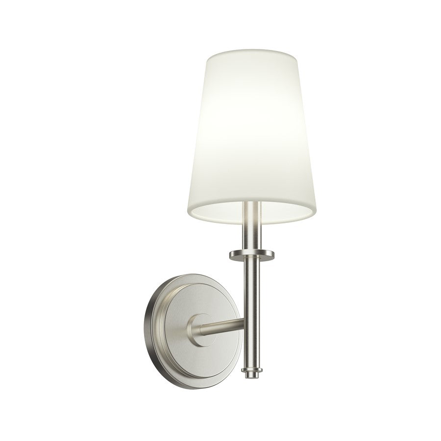 Kichler Kleine 6in 1-Light Wall Sconce | Traditional Brushed Nickel and White Linen | Bedroom & Hallway | 6 x 14 x 8 in | Model 52808NI