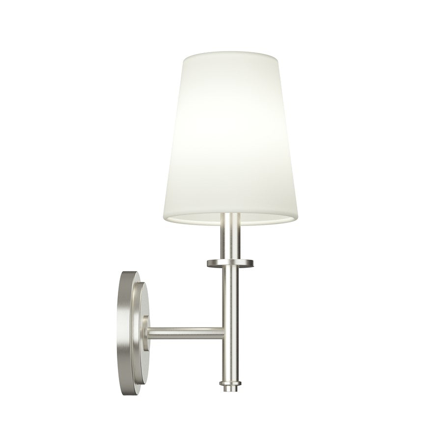 Kichler Kleine 6in 1-Light Wall Sconce | Traditional Brushed Nickel and White Linen | Bedroom & Hallway | 6 x 14 x 8 in | Model 52808NI