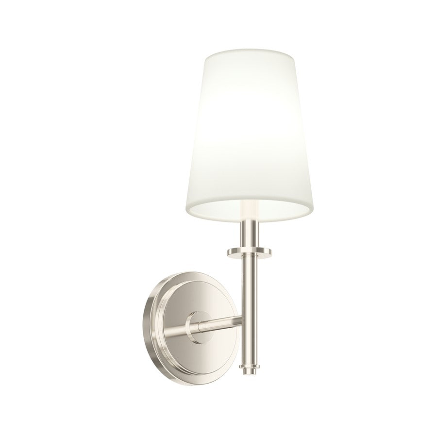 Kichler Kleine 5in 1-Light Wall Sconce | Traditional Polished Nickel and White Linen | Bedroom & Hallway | 5.75 x 14 x 7.5 in | Model 52808PN