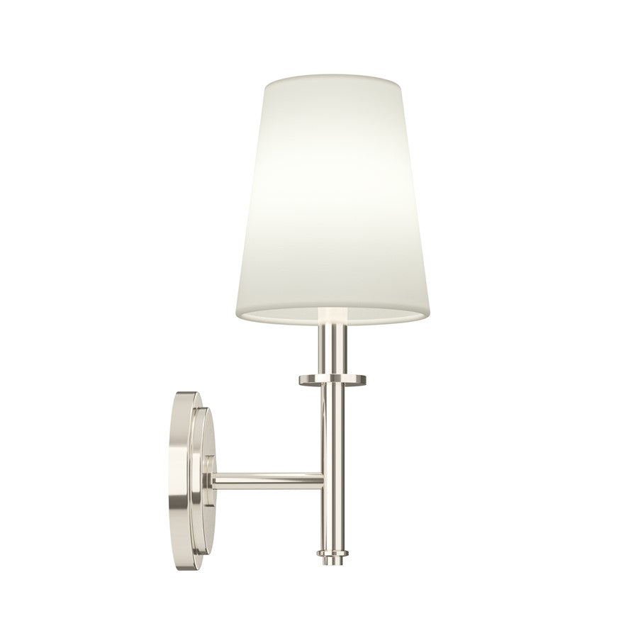 Kichler Kleine 5in 1-Light Wall Sconce | Traditional Polished Nickel and White Linen | Bedroom & Hallway | 5.75 x 14 x 7.5 in | Model 52808PN