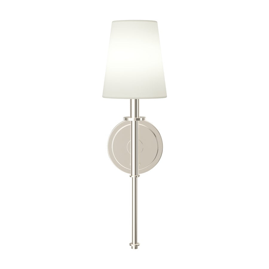 Kichler Kleine 5in 1-Light Wall Sconce | Traditional Polished Nickel and White Linen | Bedroom & Hallway | 5.75 x 14 x 7.5 in | Model 52808PN