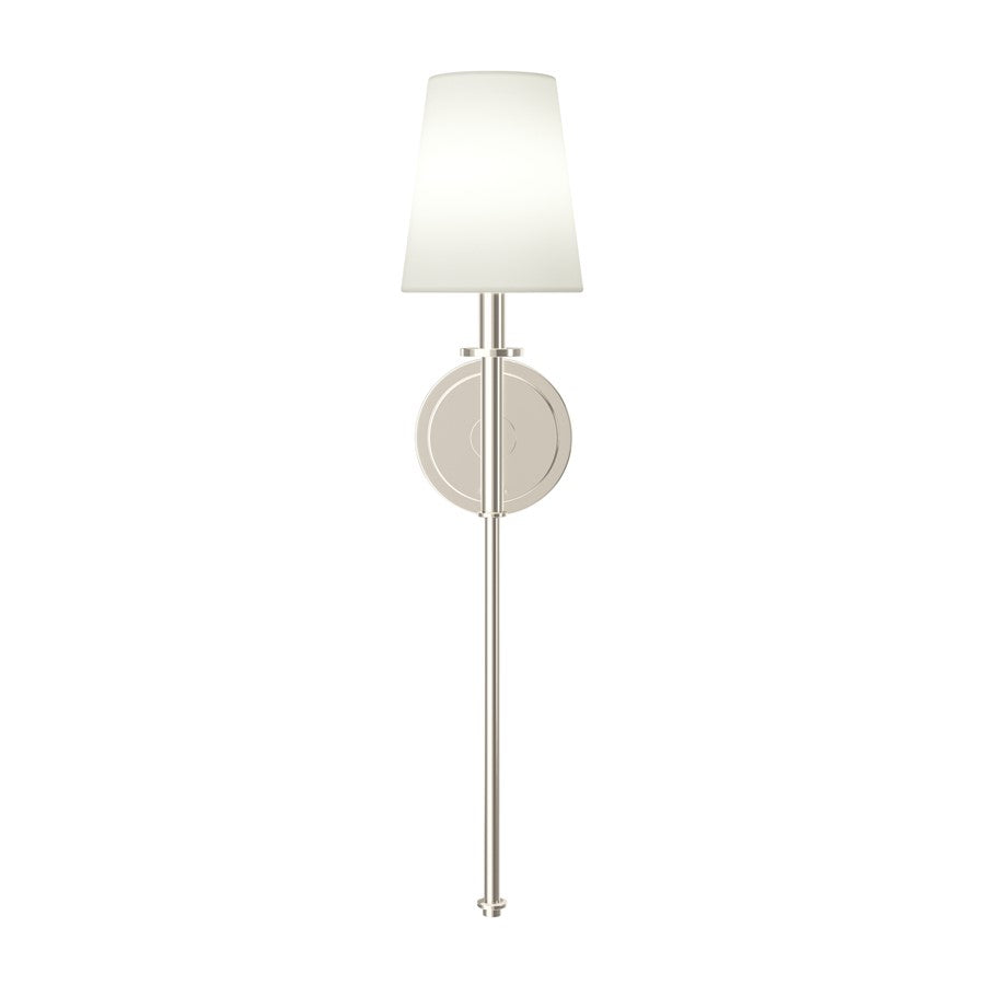 Kichler Kleine 5in 1-Light Wall Sconce | Traditional Polished Nickel and White Linen | Bedroom & Hallway | 5.75 x 14 x 7.5 in | Model 52808PN