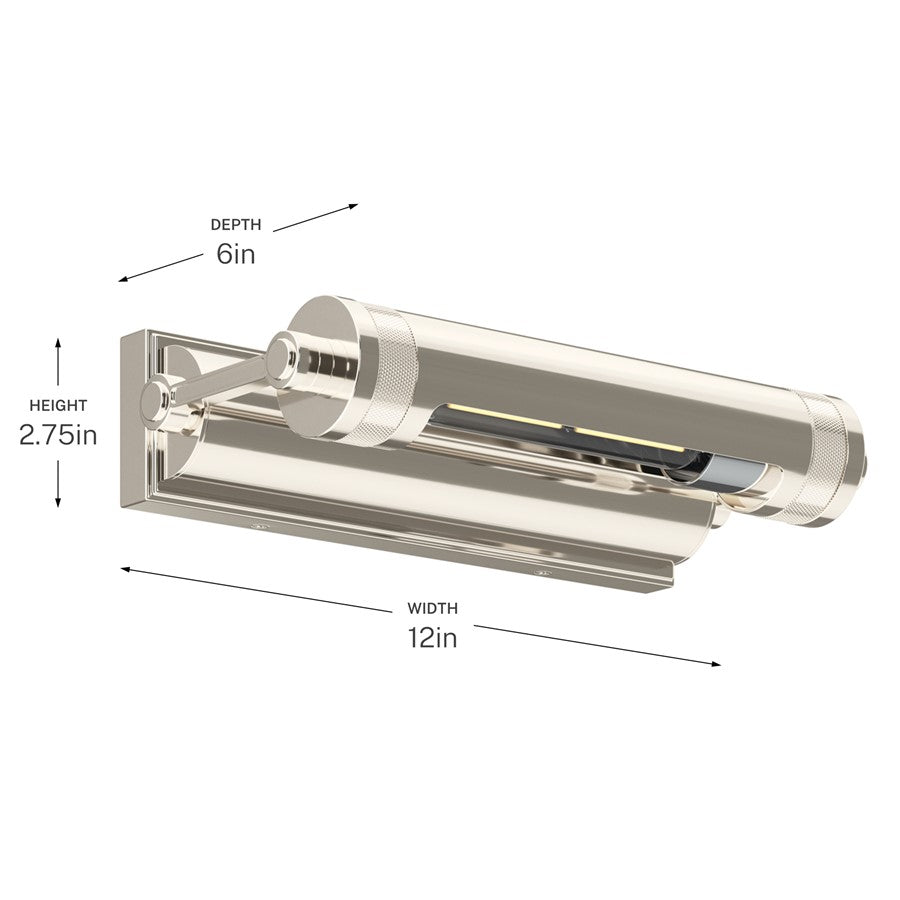Kichler Kenton 12in 1-Light Picture Light | Industrial Polished Nickel and Metal Shade | Hallway & Gallery Art Light | 12 x 2 x 6 in | Model 52813PN