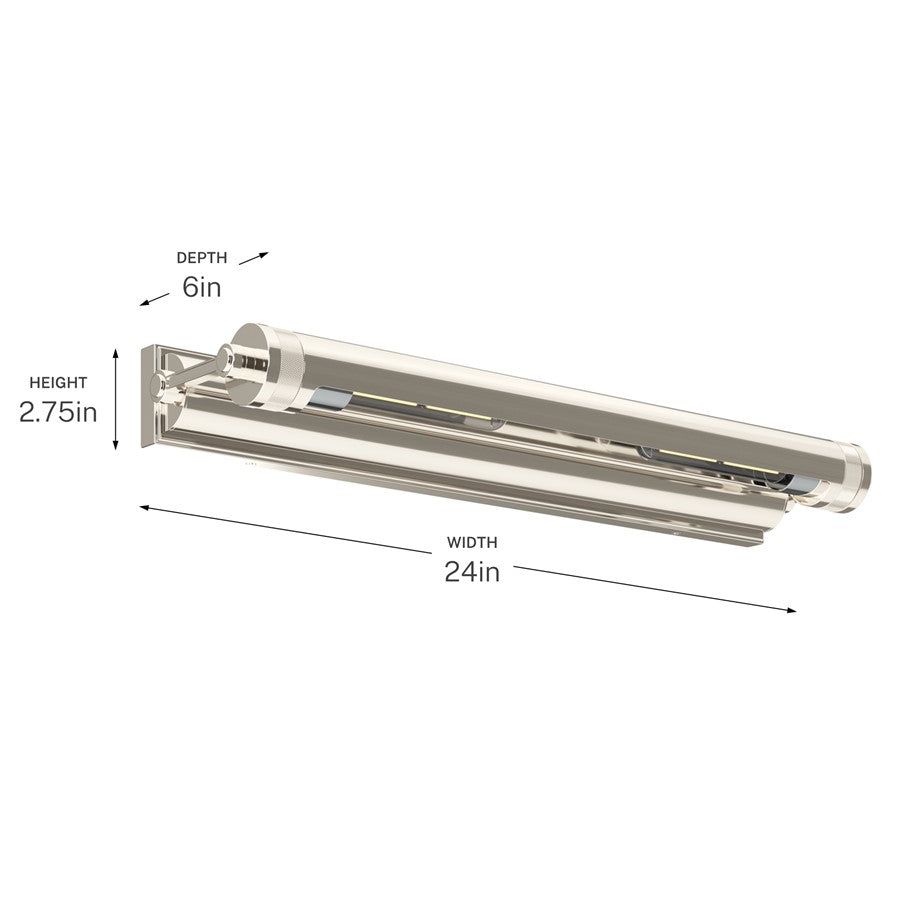 Kichler Kenton 24in 2-Light Picture Light | Industrial Polished Nickel Metal | Gallery & Hallway Accent | 24 x 3 in | Model 52815PN