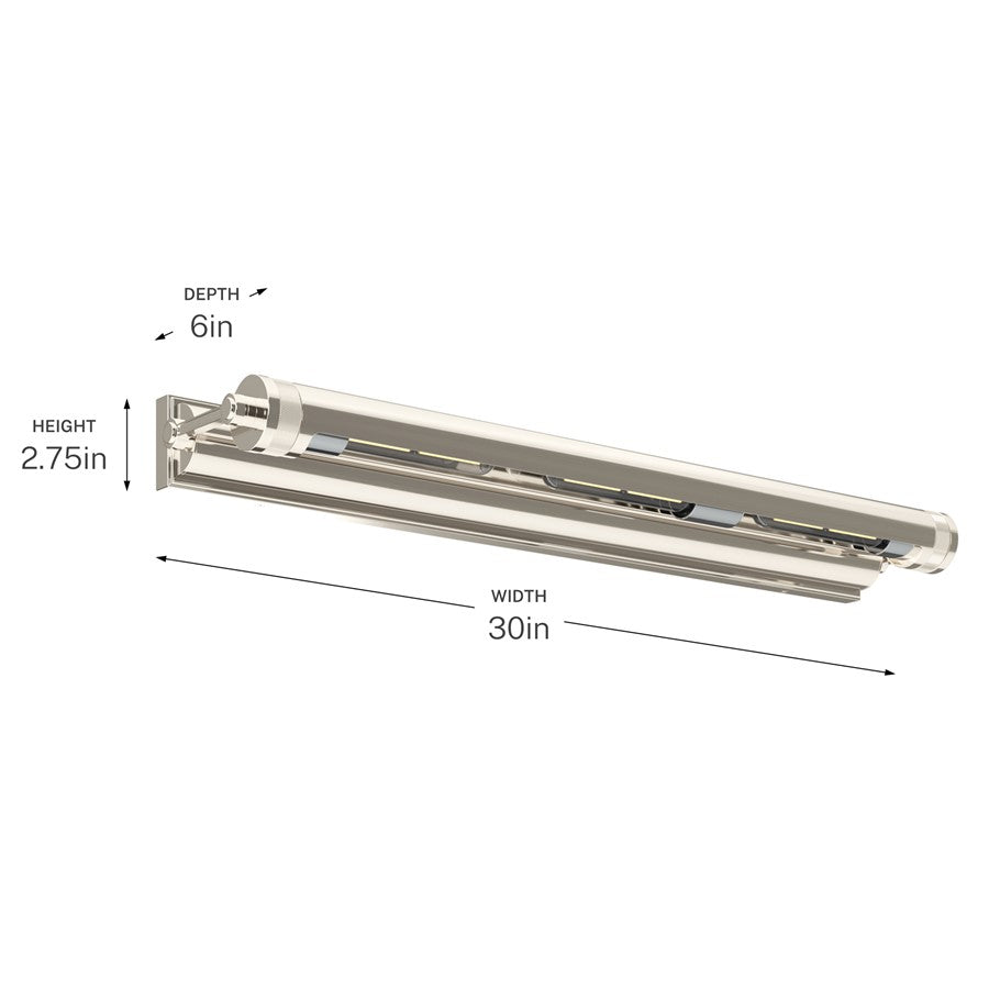 Kichler Kenton 30in 3-Light Picture Light | Industrial Polished Nickel Metal | Art Gallery & Hallway | 30 x 2.75 in, 6in Ext | Model 52816PN