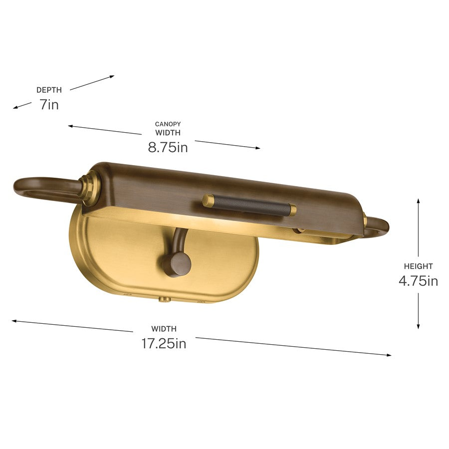Kichler Caillier 17.25in 1-Light Picture Light | Traditional Lacquered Bronze | Art Gallery & Hallway | 17.25 x 4.75 in | Model 52819LBZ