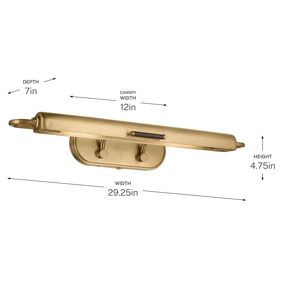 Kichler Caillier 29.25in 2-Light Picture Light | Traditional Lacquered Brass Metal | Artwork & Gallery Hallway | 29.25 x 4.75 x 7 in | Model 52820LBR