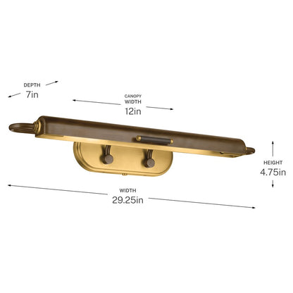 Kichler Caillier 29in 2-Light Picture Light | Traditional Lacquered Bronze Brass | Bedroom & Living Room Art Accent | 29 x 7 x 5 in | Model 52820LBZ