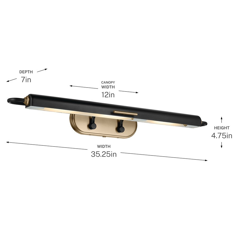 Kichler Caillier 35in 3-Light Picture Light | Traditional Black and Metal Shade | Living Room & Gallery Art Light | 35 x 4 x 7 in | Model 52821BK