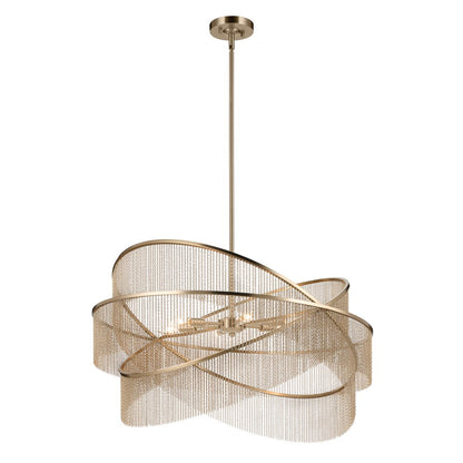 Kichler Khaite 32in 6-Light Chandelier | Mid-Century Champagne Bronze Steel | Dining Room & Living Room | 11.75 in H | Model 52824CPZ