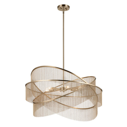 Kichler Khaite 32in 6-Light Chandelier | Mid-Century Champagne Bronze Steel | Dining Room & Living Room | 11.75 in H | Model 52824CPZ