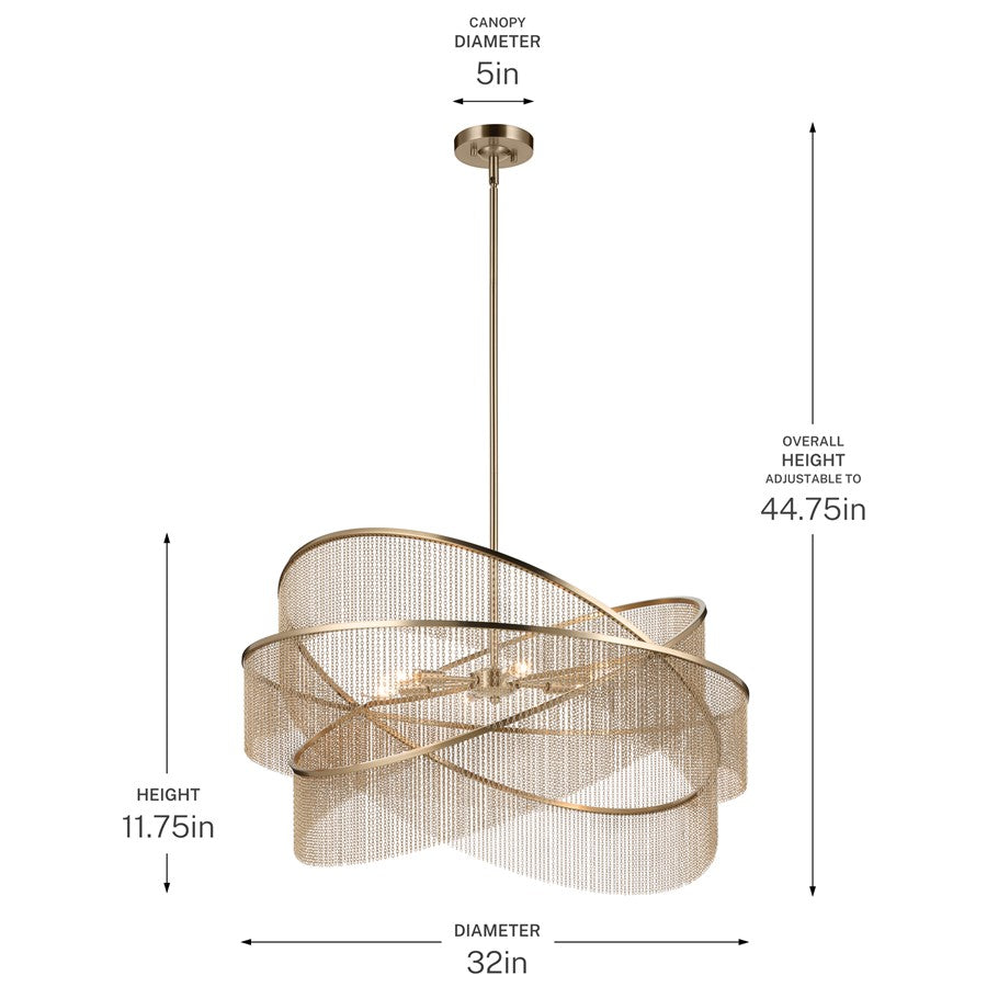 Kichler Khaite 32in 6-Light Chandelier | Mid-Century Champagne Bronze Steel | Dining Room & Living Room | 11.75 in H | Model 52824CPZ